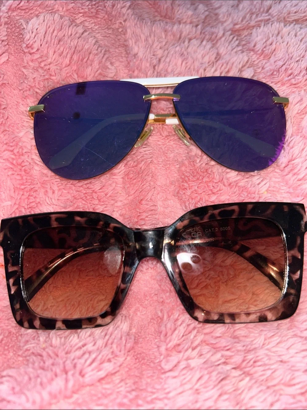 Two-Pair Sunglasses Set — Blue Aviator & Brown Tortoiseshell Square GENTLY USED!